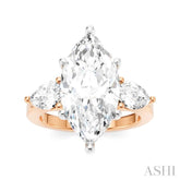 1 1/10 Ctw Tri-Mount Marquise Shape Center Pear and Round Cut Diamond Semi-Mount Engagement Ring in 14K Rose and White Gold